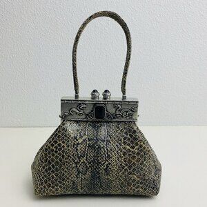 Vintage Moulin Rouge Snake Print Genuine Leather Baguette Purse Pewter Hardware